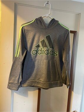 adidas Kids' Gray Hoodie with Neon Green Logo
